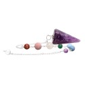 Amethyst Faceted Pendulum with Chakras in Silver Plating (FAC35)