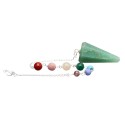 Green Quartz Faceted Pendulum with Chakras in Silver Plating (FAC36)