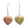 Silver Plated Unakite Heart Earrings