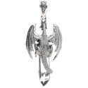 Open Wings Dragon Pendant on M Quartz Point in Sterling Silver 925-2