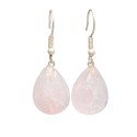 Brincos em forma de gota de quartzo rosa com banho de prata