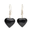 Silver Plated Obsidian Heart Earrings