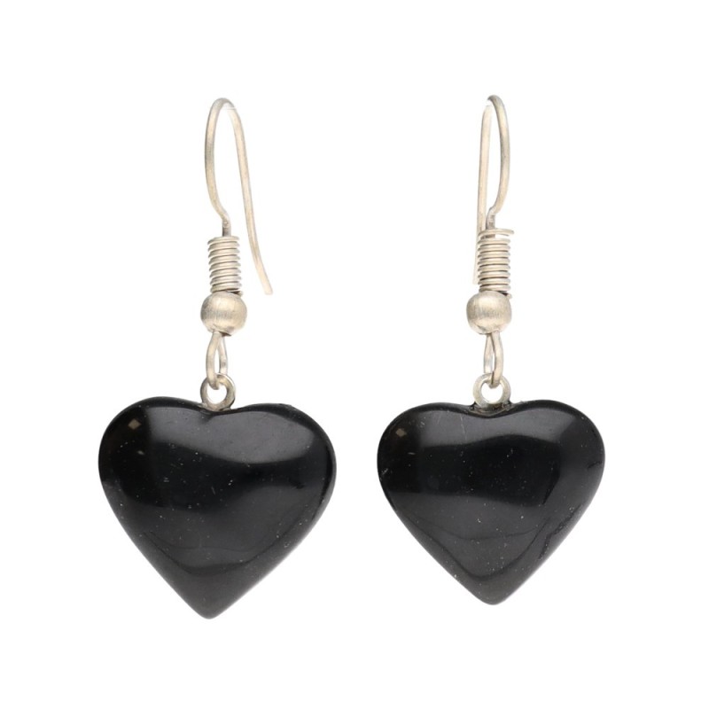 Orecchini Cuore di Obsidiana in Bagno d'Argento