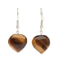 Silver Plated Tiger Eye Heart Earrings