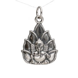 Lotus Flower Ganesha Pendant in Sterling Silver 925