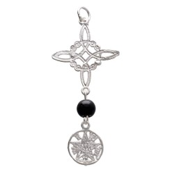 Nó de bruxa e Tetragrammaton com pingente de obsidiana em prata de lei 925