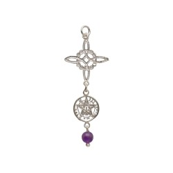 Pendentif nœud de sorcière et tétragramme avec améthyste en argent 925