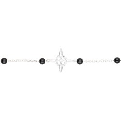 Witch Knot Bracelet with Jet in 925 Sterling Silver -B