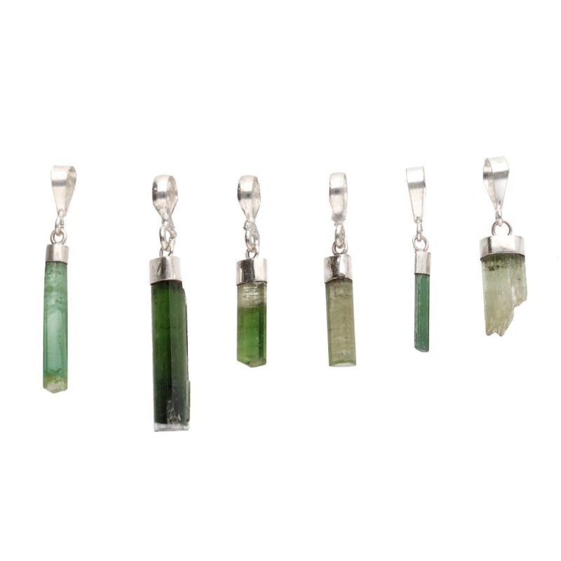Pendente in Tormalina Verde Grezza in Argento Sterling 925 -B