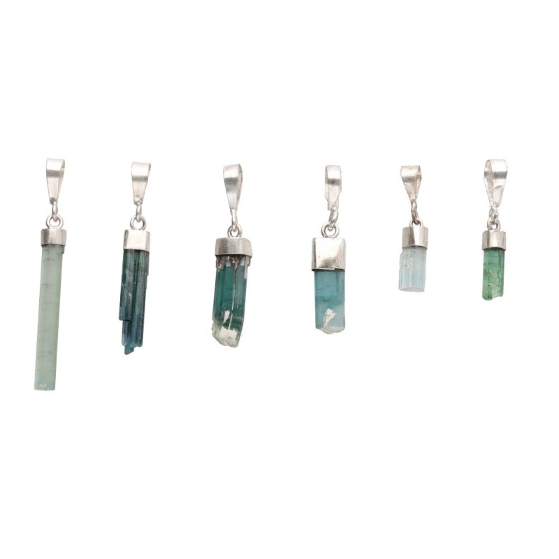 Ciondolo in Tormalina Blu Grezza in Argento Sterling 925 -B