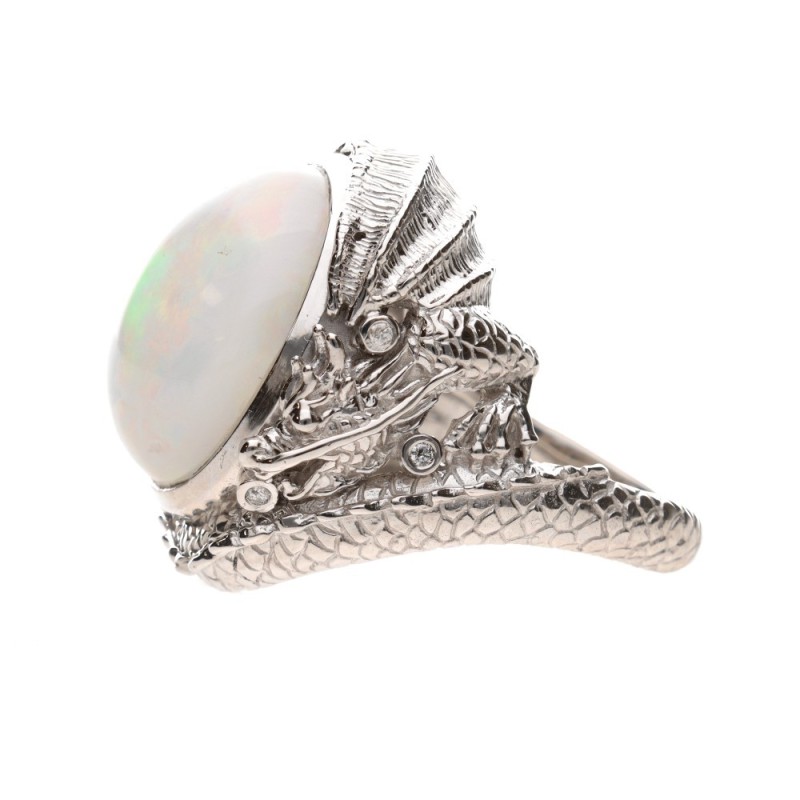 Anello in Opale con Diamanti in Argento Sterling 925 (40J)
