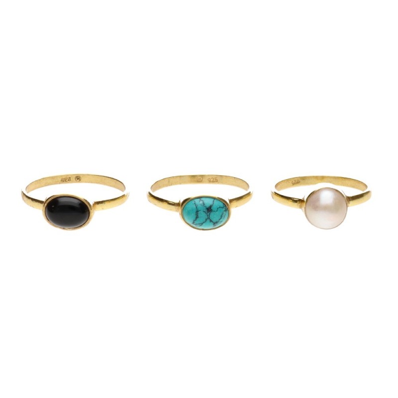 Anello in Minerale Casuale in Argento Sterling 925 e Bagno d'Oro