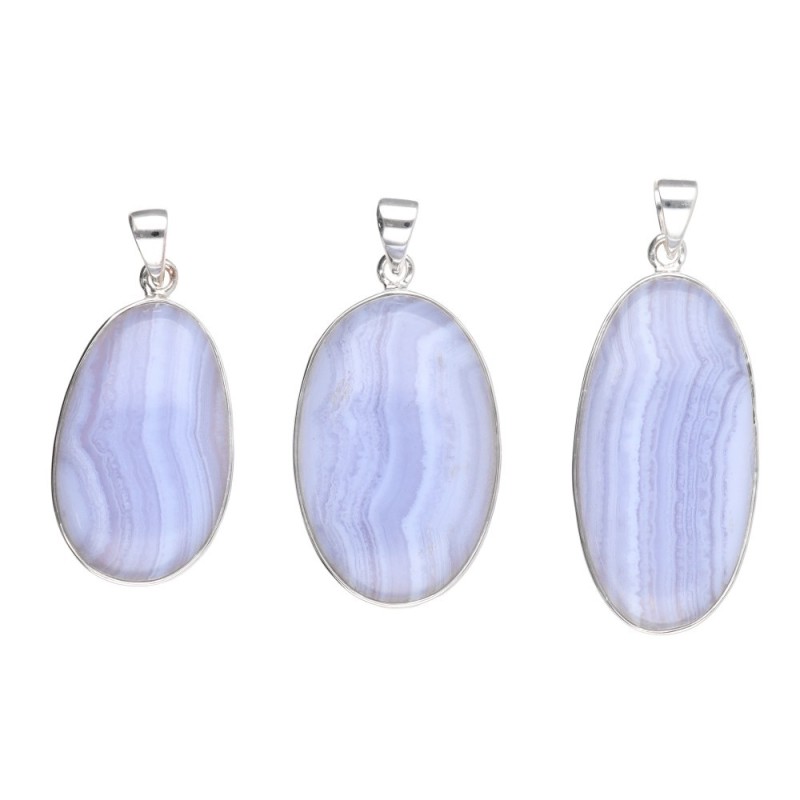 Pendente Ovale di Calcedonio Casuale in Argento Sterling 925