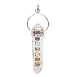 Pendente Biterminado in Quarzo con Chakra in Bagno d'Argento