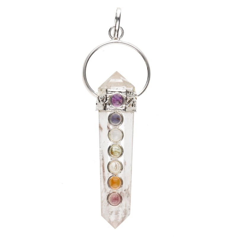 Pendente Biterminado in Quarzo con Chakra in Bagno d'Argento