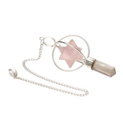 Pêndulo de Quartzo com Merkaba de Quartzo Rosa