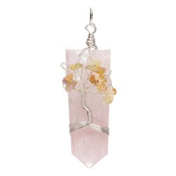 Pendente Punta Piatta di Quarzo Rosa con Opale in Bagno d'Argento