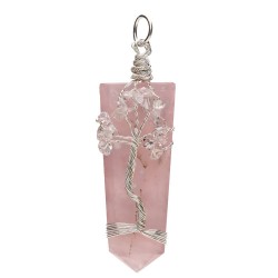 Pendente Punta Piana di Quarzo Rosa con Herkimer in Bagno d'Argento