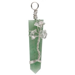 Pendente Punta Piatta di Quarzo Verde con Herkimer in Bagno d'Argento