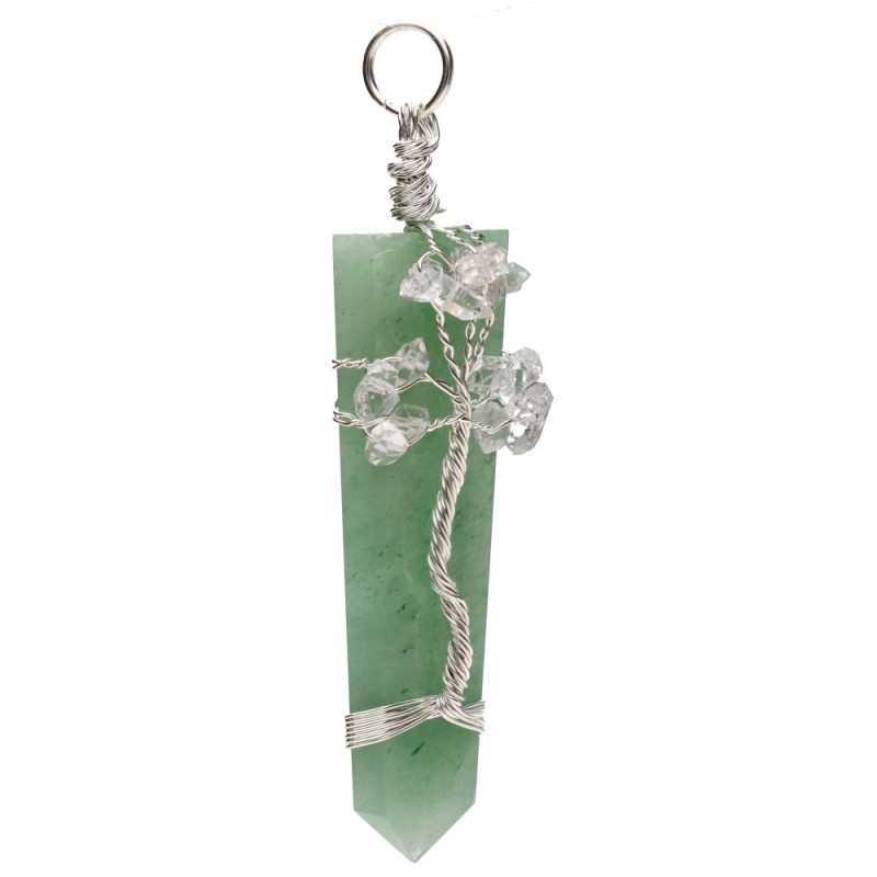 Pendente Punta Piatta di Quarzo Verde con Herkimer in Bagno d'Argento