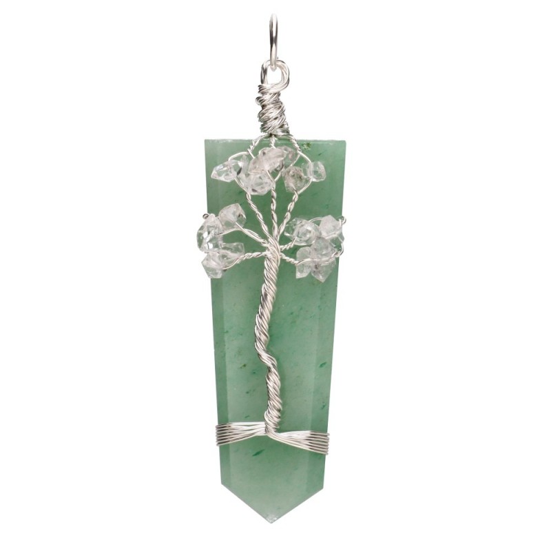 Pendente Punta Piatta di Quarzo Verde con Herkimer in Bagno d'Argento