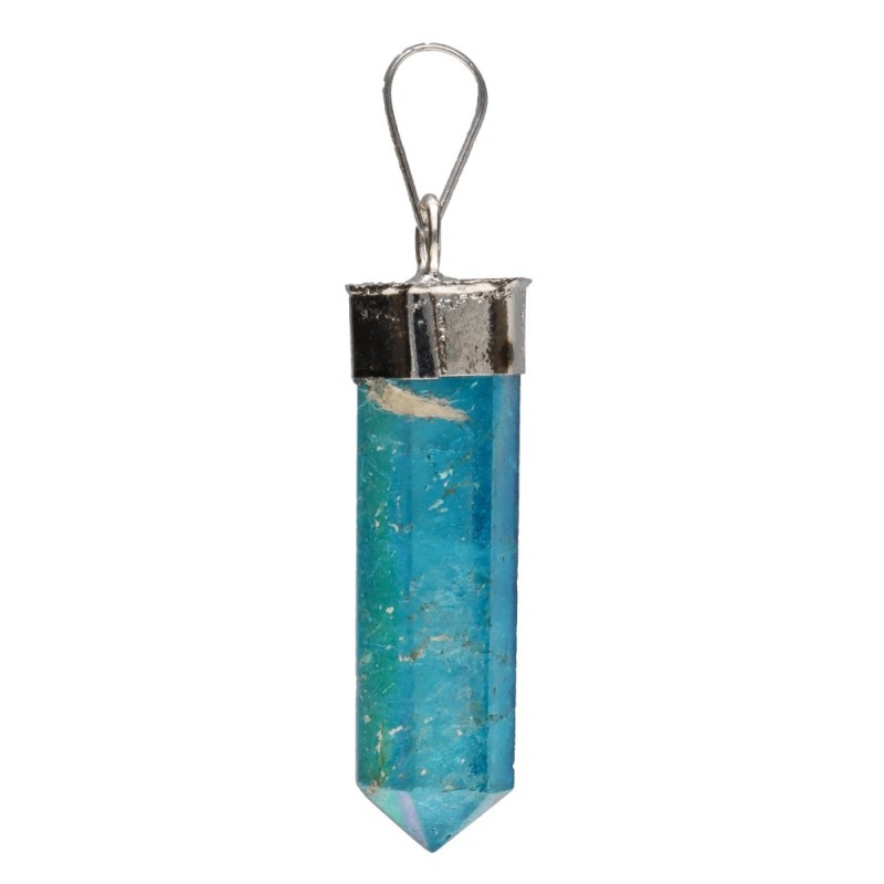Pendente Punta di Quarzo Aqua Aura Blu in Bagno d'Argento