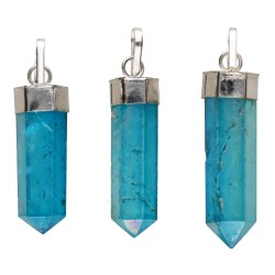 Pendentif en forme de pointe en quartz aqua Blue Aura plaqué argent