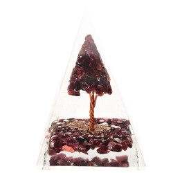 Piramide Orogonita in Granato in Resina con Albero 4x4cm