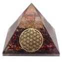 Pyramide en résine grenat orgonite avec fleur de vie 7x7cm