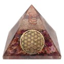 Resin Ruby Orgonite Pyramid with Flower of Life 7x7cm