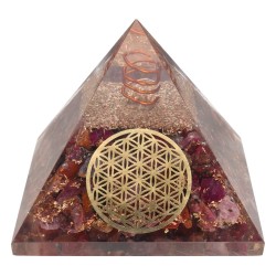 Piramide Orgonite di Rubino in Resina con Fiore della Vita 7x7cm