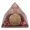 Pyramide en résine rubis orgonite avec fleur de vie 7x7cm