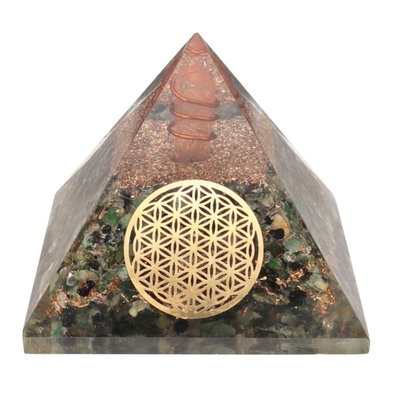 Piramide Orgonita di Smeraldo in Resina con Fiore della Vita 7x7cm
