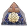 Pirâmide de orgonite em resina de lápis-lazúli com flor da vida 7x7cm