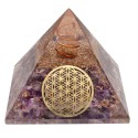 Pyramide d'améthyste en résine avec fleur de vie 7x7cm