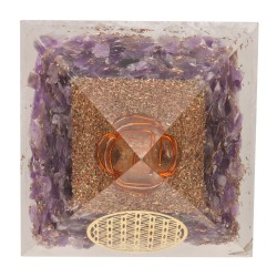 Piramide Orgonita di Ametista in Resina con Fiore della Vita 7x7cm