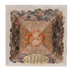 Piramide Orgonite in Tormalina Bicolore in Resina con Fiore della Vita 7x7cm