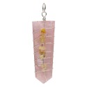Pingente de Quartzo Rosa em Espiral de Topo Plano com Opala Banhada a Prata
