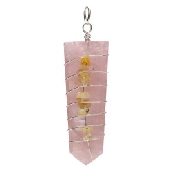 Pendente in Quarzo Rosa Punta Piana Spirale con Opale in Bagno d'Argento