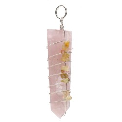 Pendente in Quarzo Rosa Punta Piana Spirale con Opale in Bagno d'Argento