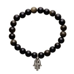 Bracciale in Obsidiana Dorata con Mano di Fatima 8mm
