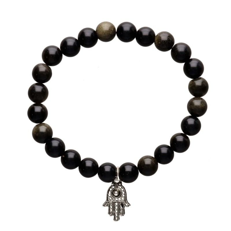 Bracciale in Obsidiana Dorata con Mano di Fatima 8mm