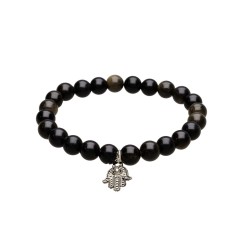 Bracciale in Obsidiana Dorata con Mano di Fatima 8mm