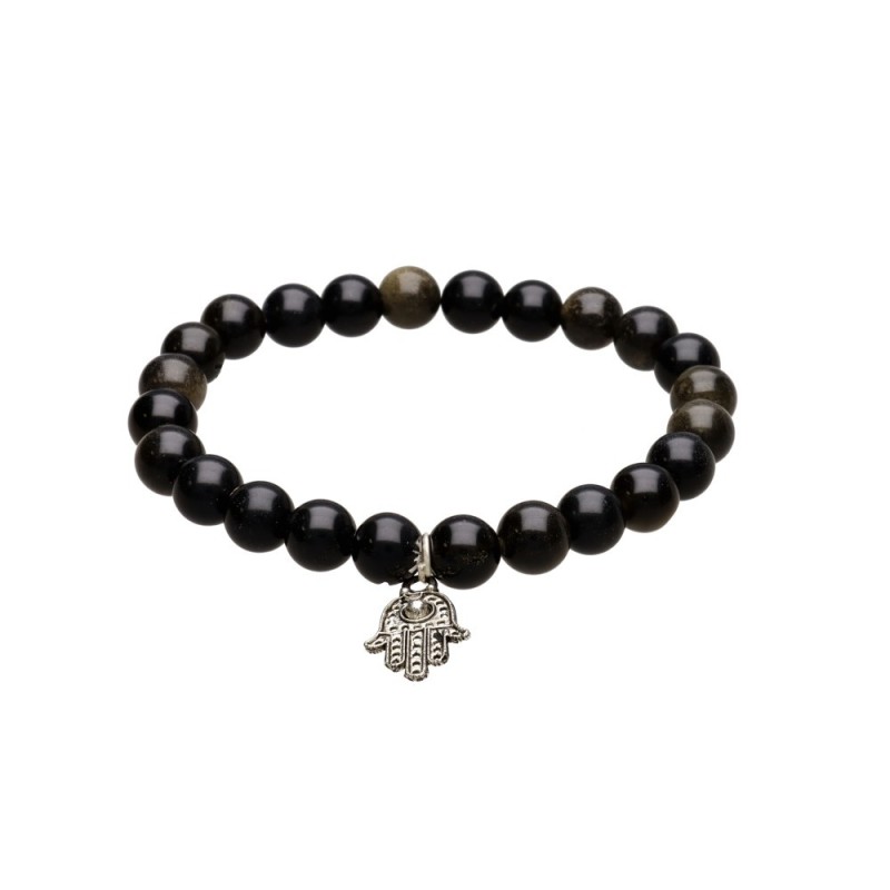Bracciale in Obsidiana Dorata con Mano di Fatima 8mm
