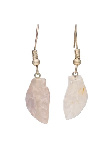 Silver Plated Leaf Rose Quartz Earrings