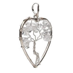 Ciondolo Cuore Albero della Vita in Quarzo con Bagno d'Argento