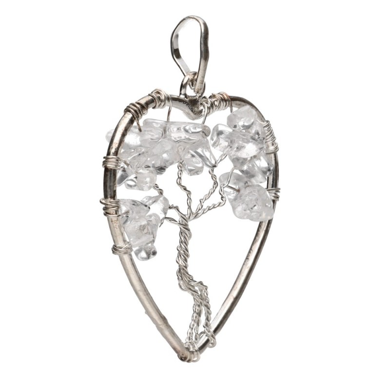 Ciondolo Cuore Albero della Vita in Quarzo con Bagno d'Argento