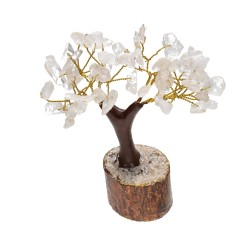 Mini árvore de quartzo com base de madeira