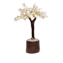 Mini árvore de quartzo rosa com base de madeira