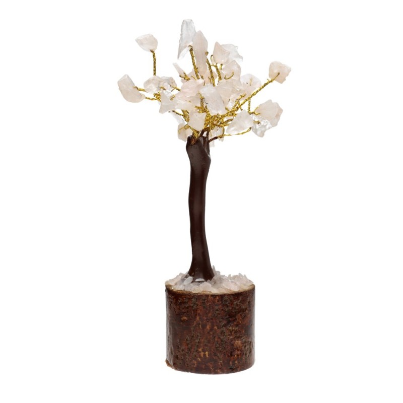 Albero di Quarzo Rosa Mini con Base in Legno
